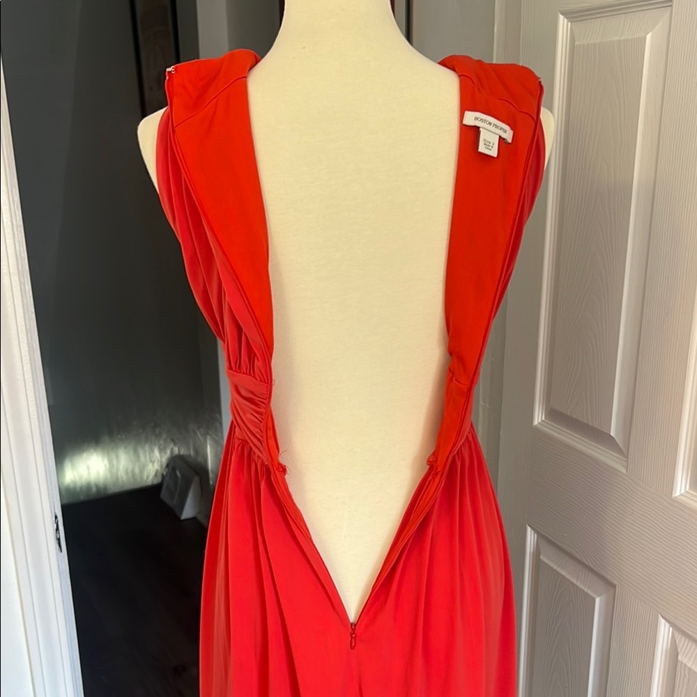 Boston Proper Orange-Red Ruched Dress - Picture 5 of 10